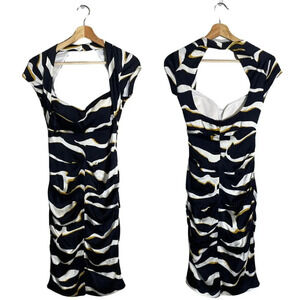 Vintage Cache Silk Queen Anne Zebra Print Bodycon Dress Women's 4 Black White